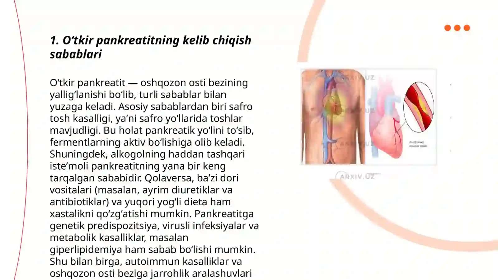Oʻtkir pankreatit kelib chiqishi va davolashning biokimyoviy xossalari 3