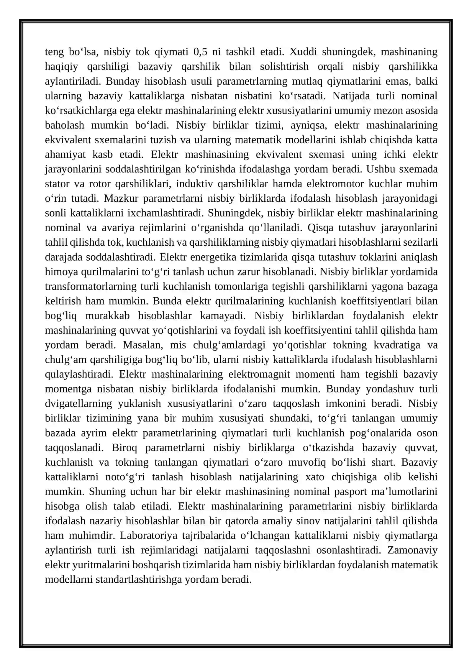 Elektr mashinalari parametrlarini nisbiy birliklarga o‘tkazish 3