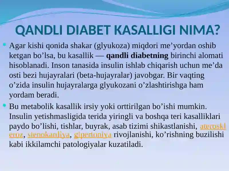 Qandli va qandsiz diabet kassalligi 3
