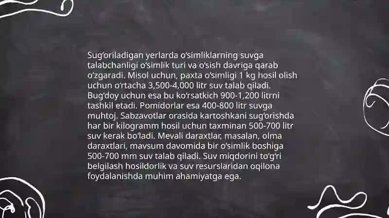 Sug‘oriladigan yerlarda yetishtiriladigan ekinlarni biologiyasi va agrotexnikasi 3