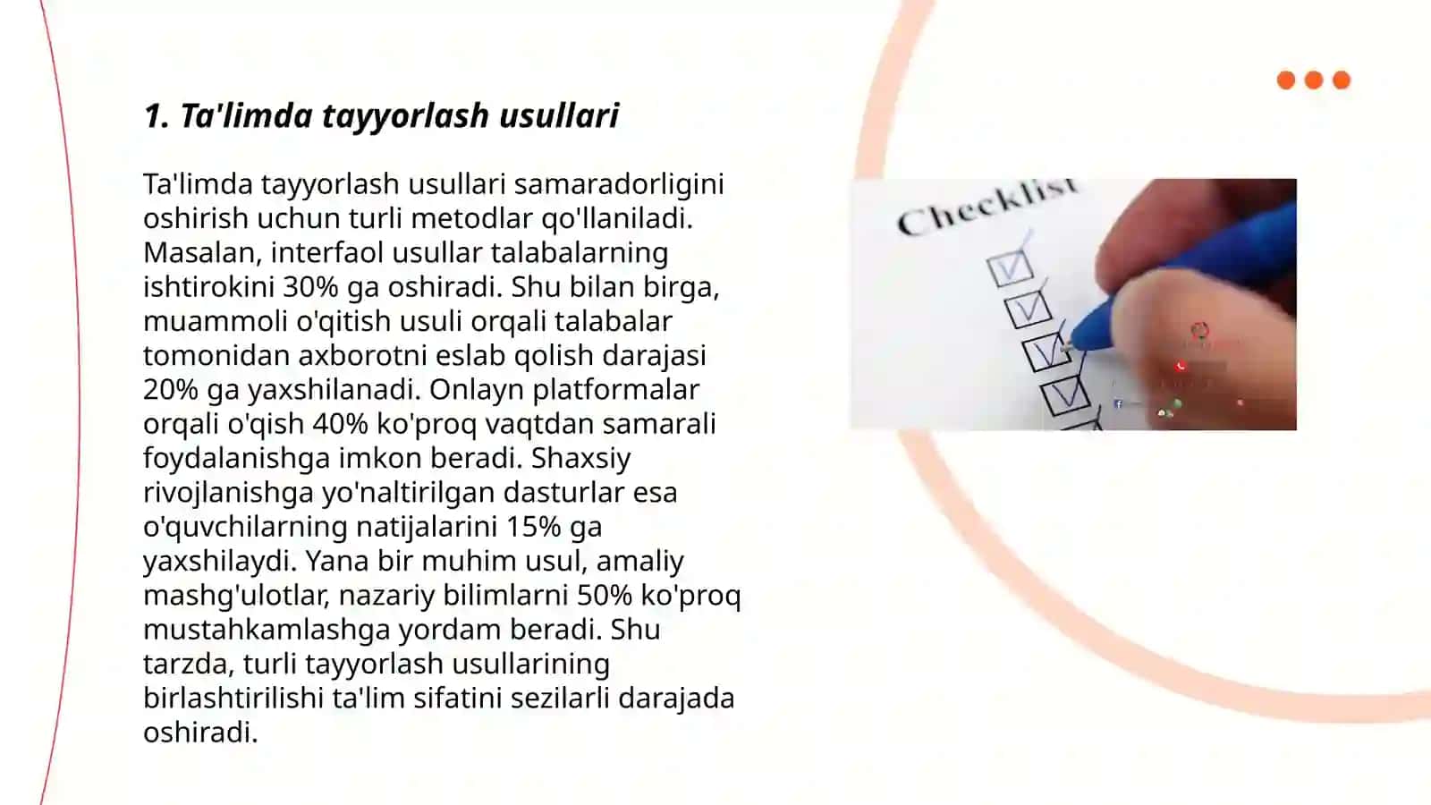 Ta'limda tayyorlash usullari 3