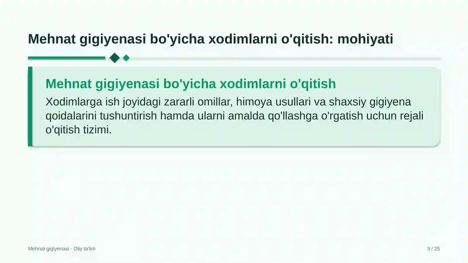 Mehnat gigiyenasi bo'yicha xodimlarni o'qitish 3