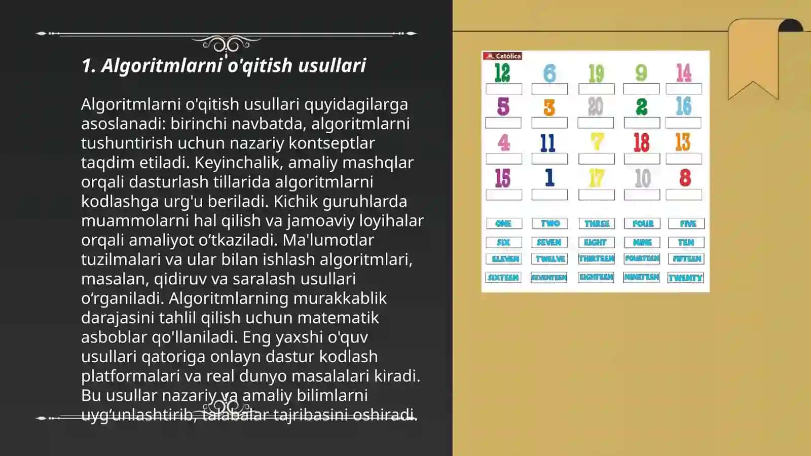 Algoritmlarni o'qitish usullari 3