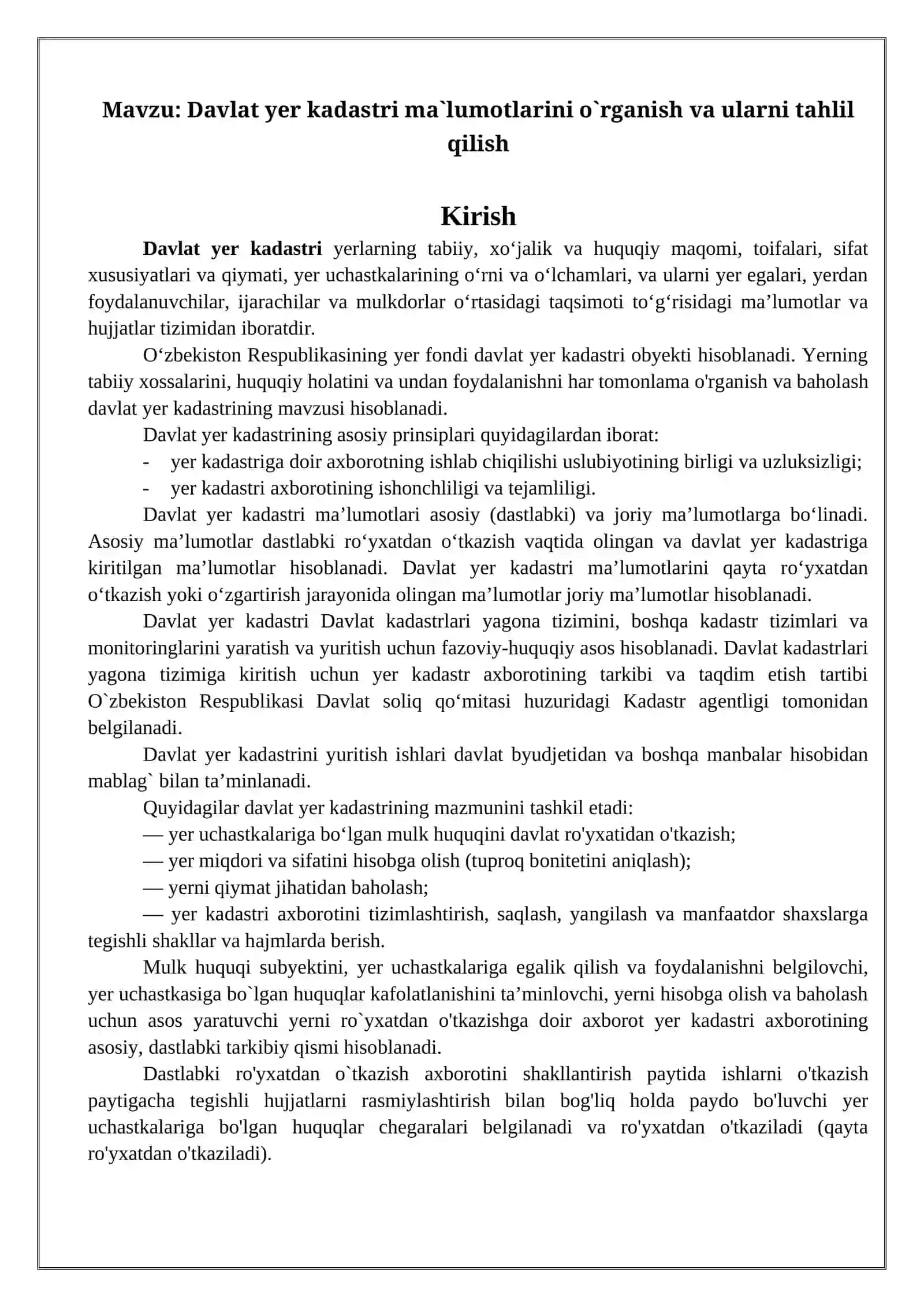 Yer kadastrini yaratish va yuritishda    qo‘llaniladigan normativ-huquqiy hujjatlar bilan tanishish 3