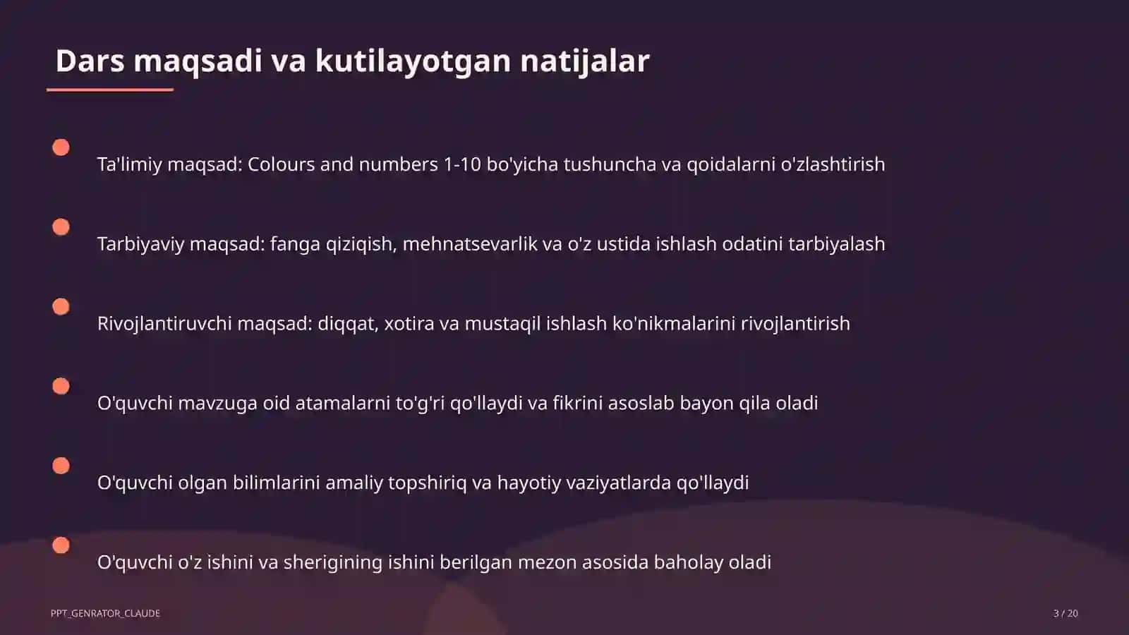 Colours and numbers 1-10 (1-sinf) 3