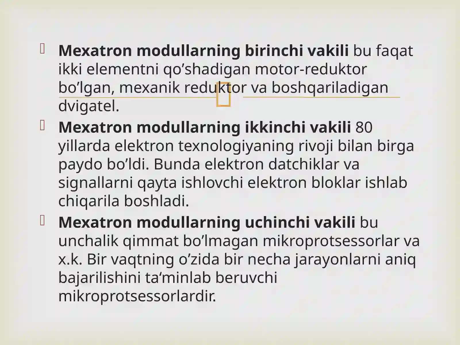 Mexatron modullarining sinflanishi 3