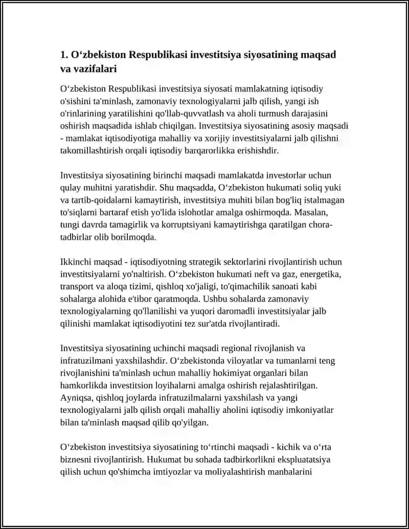 O‘ZBEKISTON RESPUBLIKASINING INVESTITSIYA SIYOSATI 3