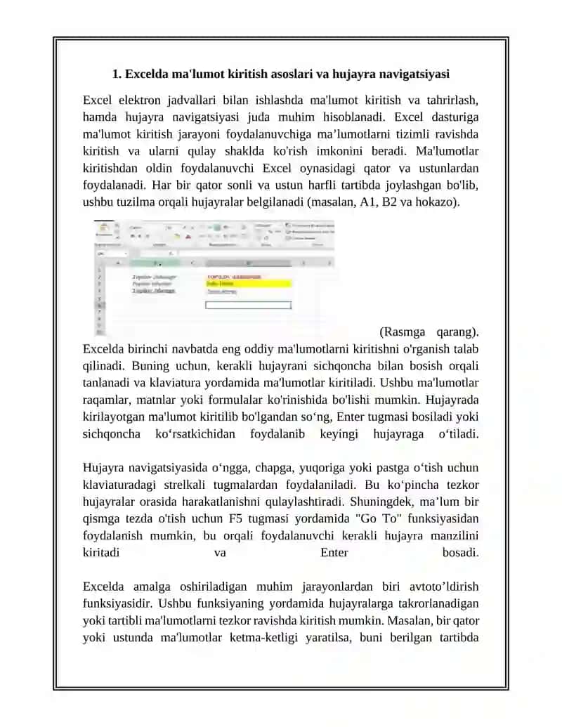 EXCEL ELEKTRON JADVALLAR BILAN ISHLASH 3