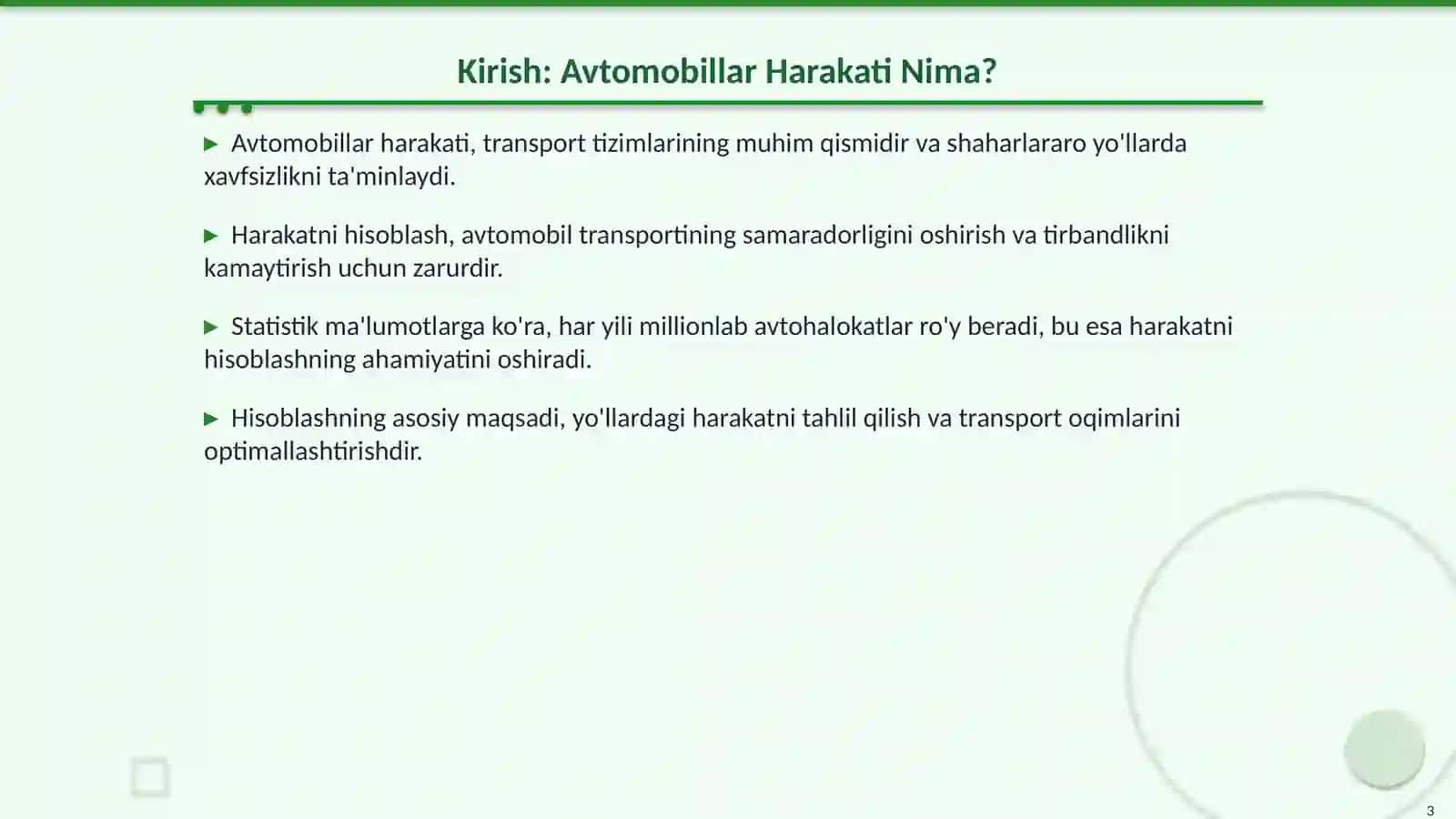 Avtomobillar Harakatlanishini Hisoblash 3