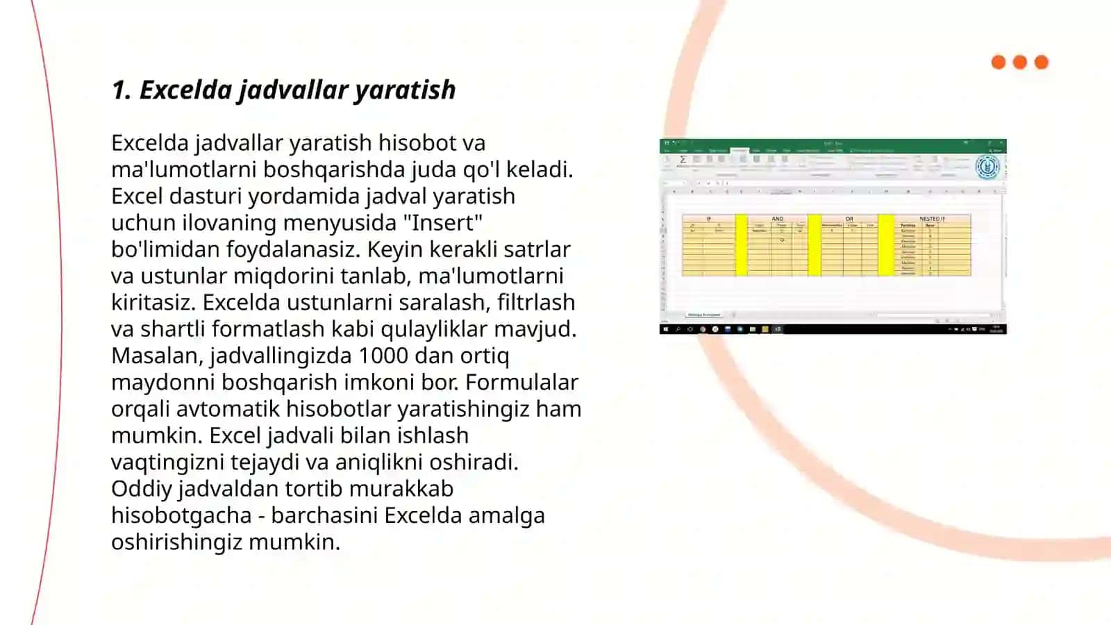 Excelda jadvallar yaratish 3