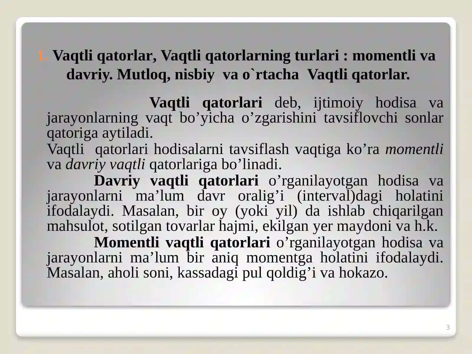DINAMIKANI STATISTIK O’RGANISH USULLARI 3