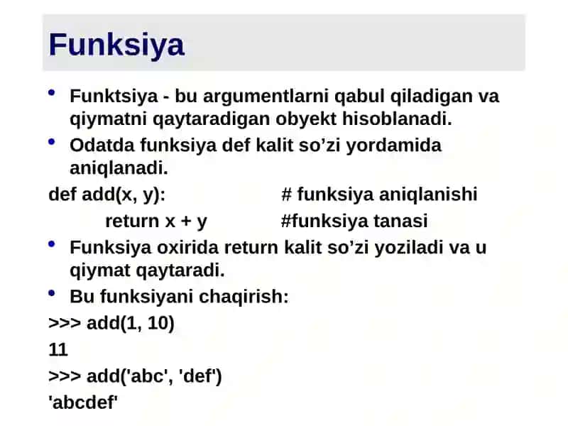 Pythonda tilida funksiya va protseduralar 3