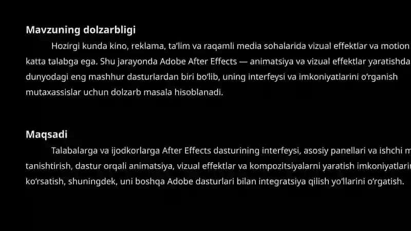 Adobe After Effects interfeysi va imkoniyatlari 3
