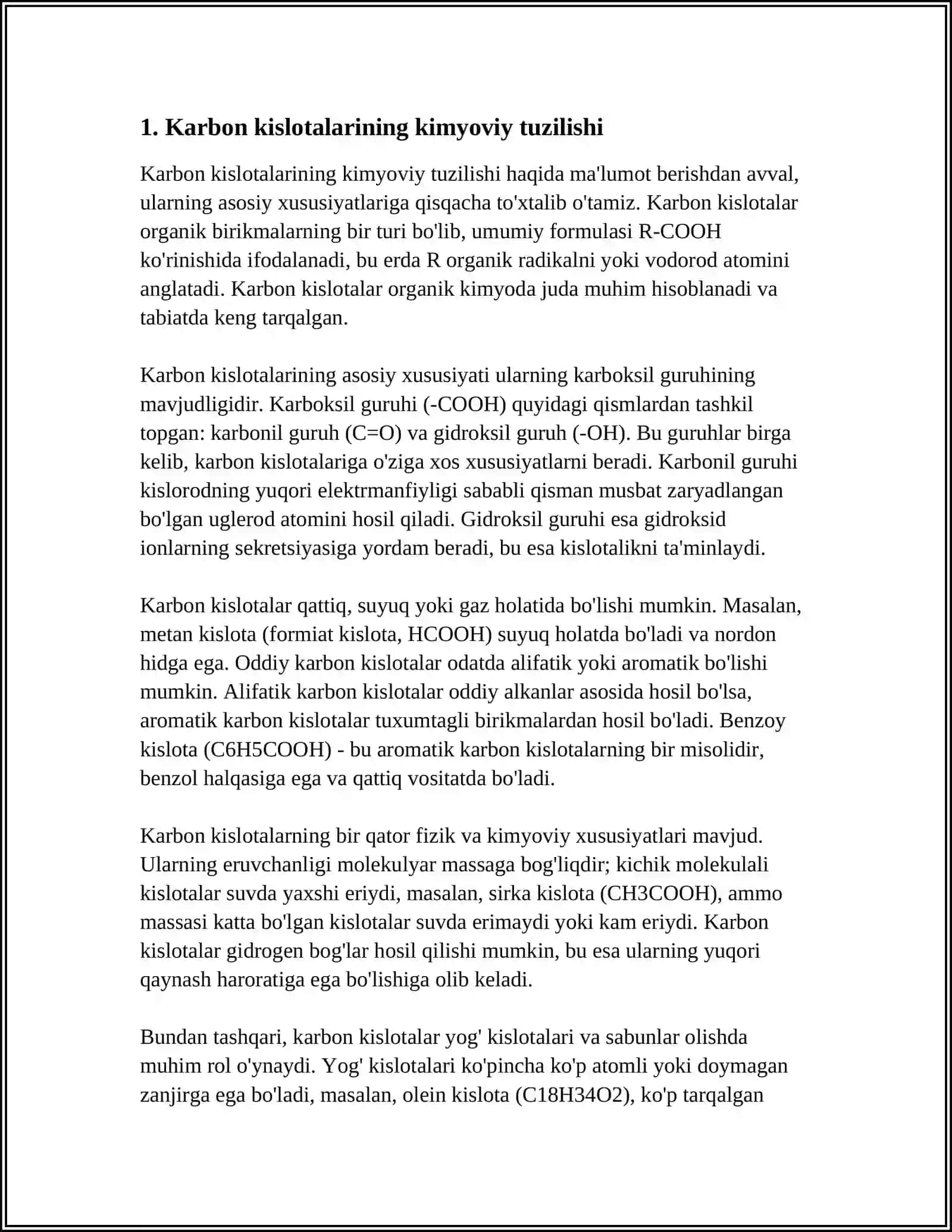 Karbon Kislotalar va Ularning Ahamiyati 3