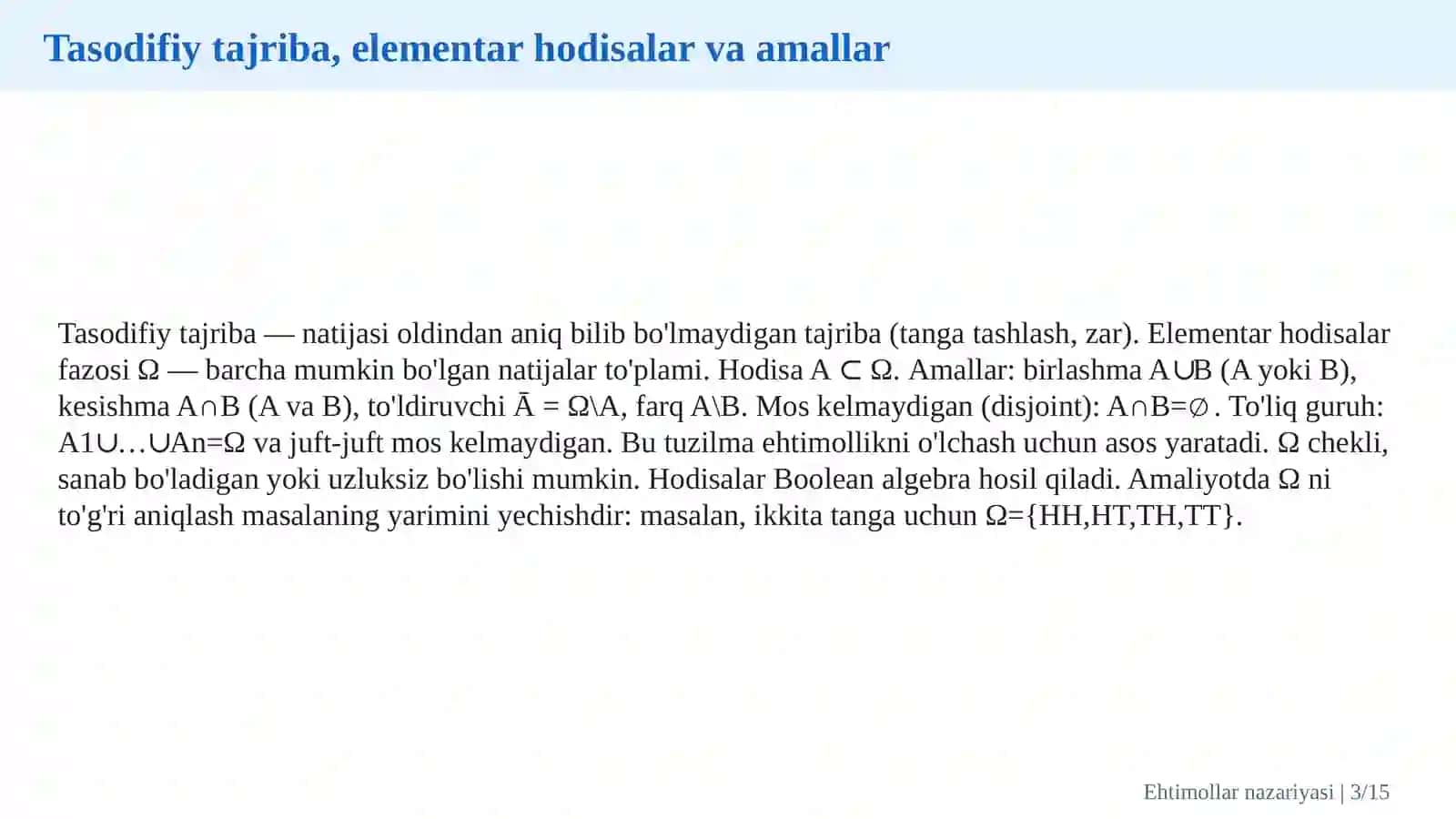 Ehtimollar nazariyasi va matematik statistika 3