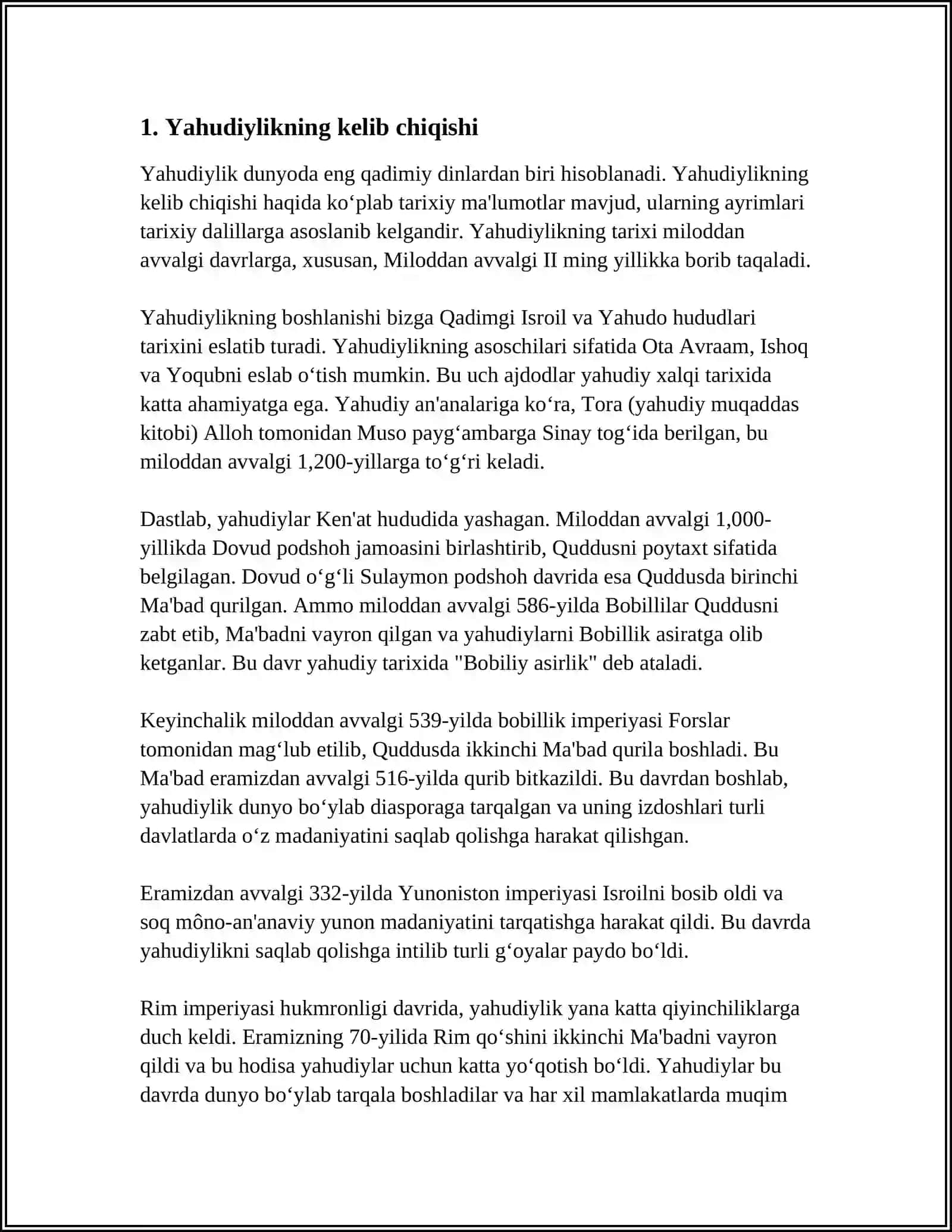 MUSTAQIL ISH Mavzu: YAHUDIYLIK DINI 3