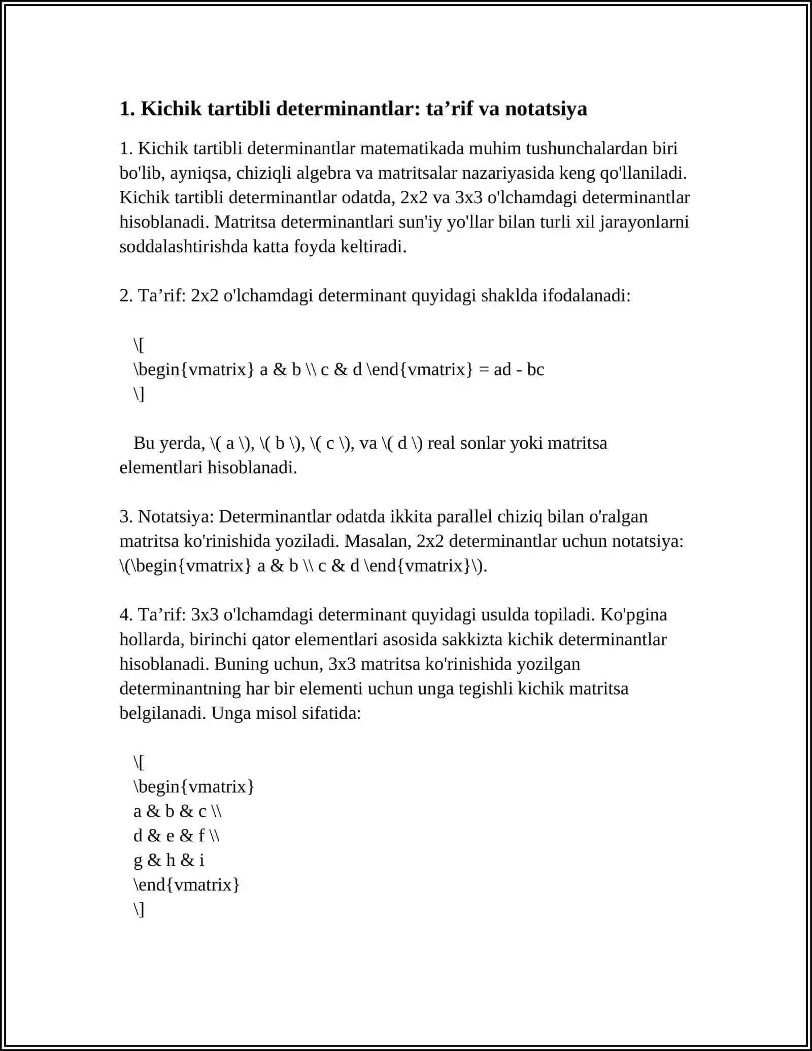 KICHIK TARTIBLI DETERMINANTLAR 3