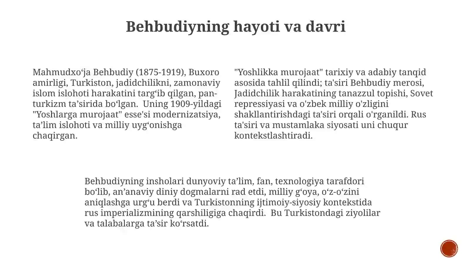 Behbudiyning "Yoshlarga murojaat" maqolasitahlili 3