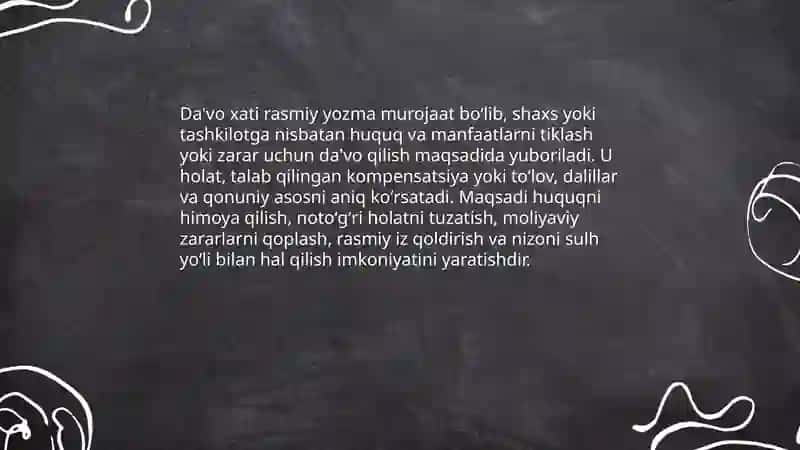Da'vo xati, iltimos xati, so'rov xatining yozilish tartibi 3