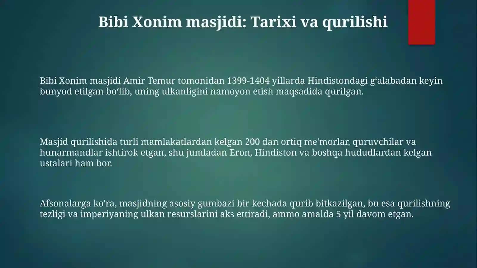 Bibi Xonim masjidi: Tarixi va qurilishi 3