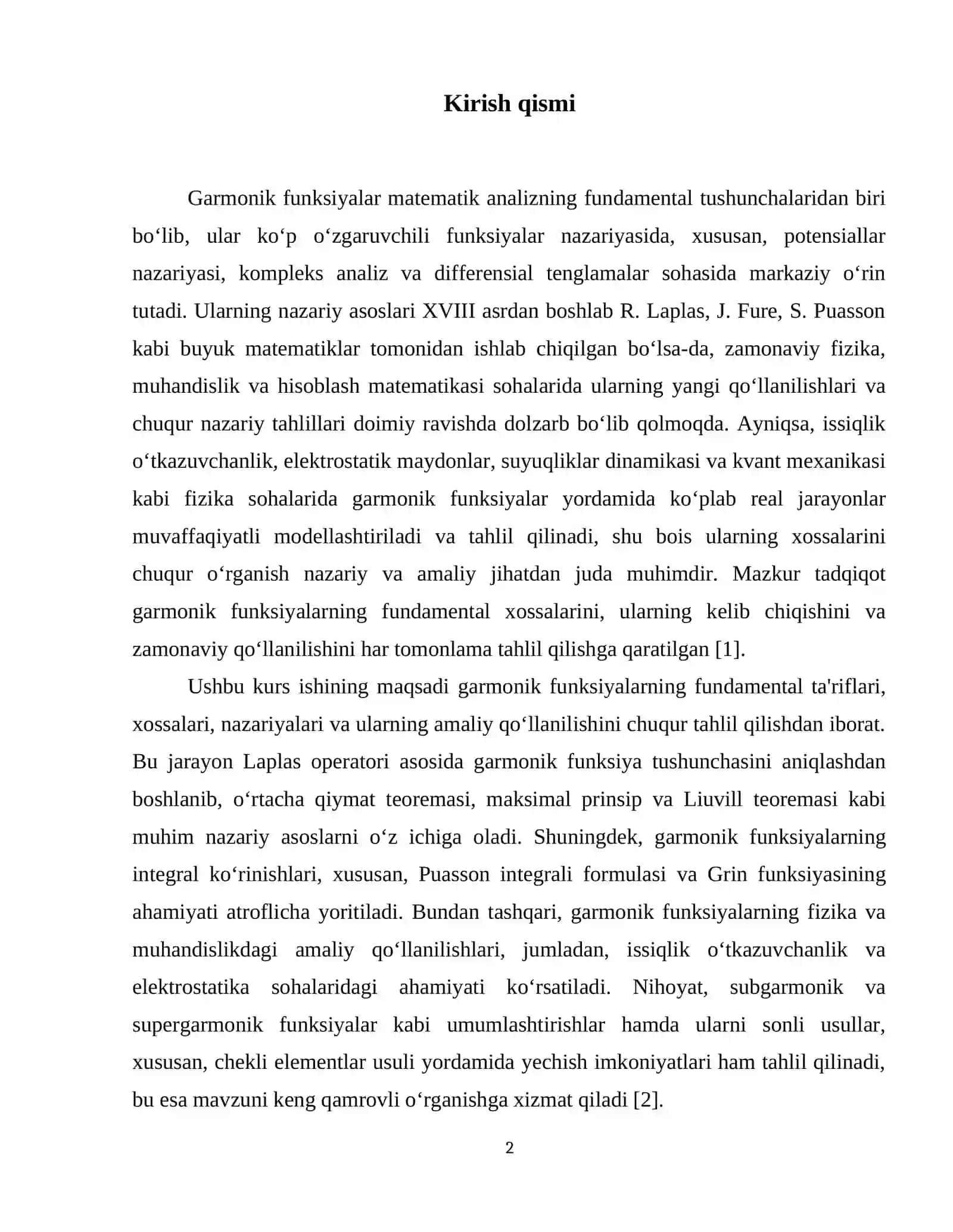Garmonik funksiyalar va ularning xossalari 3