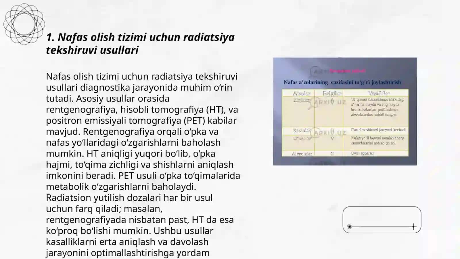 Nafas olish tizimi va ko'krak qafasi kasalliklari uchun radiatsiya tekshiruvi usullari 3