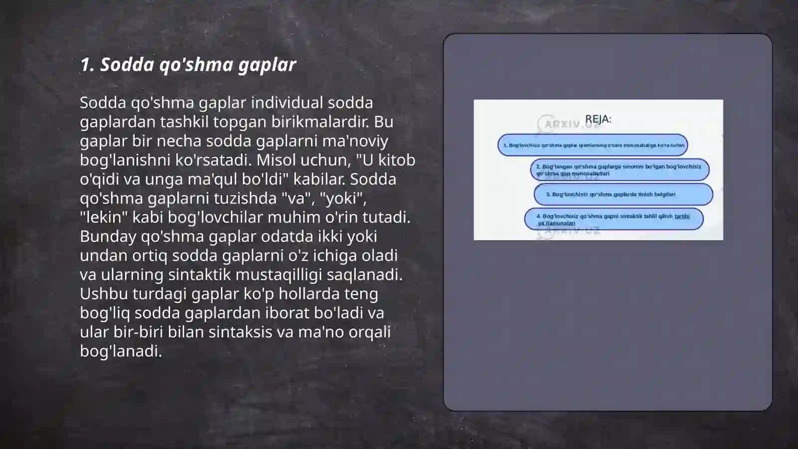 Bog'lovchisiz qo'shma gaplar 3