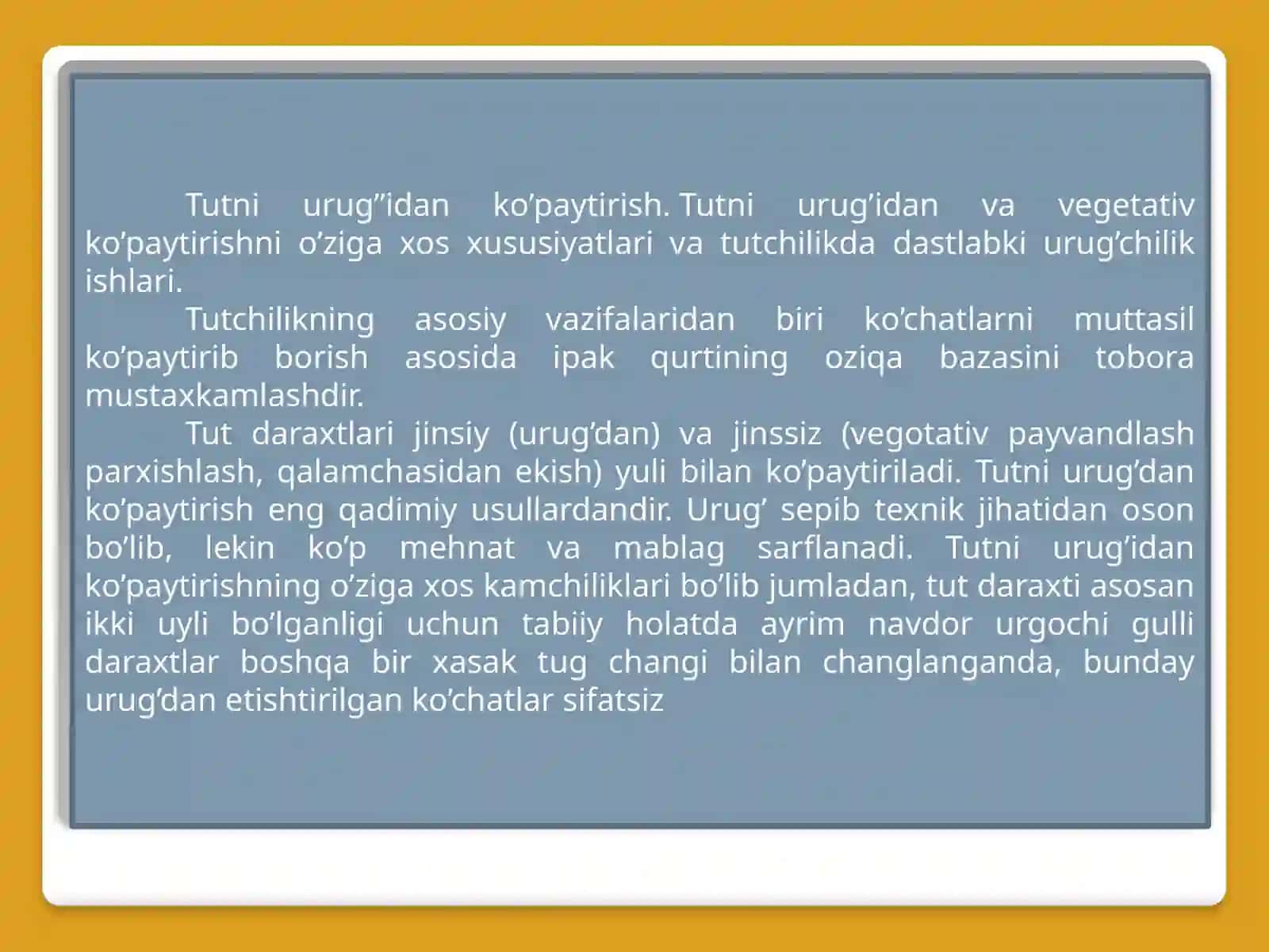 TUTNI VEGETATIV USULLARDA KO’PAYTIRISH VA NAVDOR KO’CHAT ETISHTIRISH AGROTEXNOLOGIYASI 3