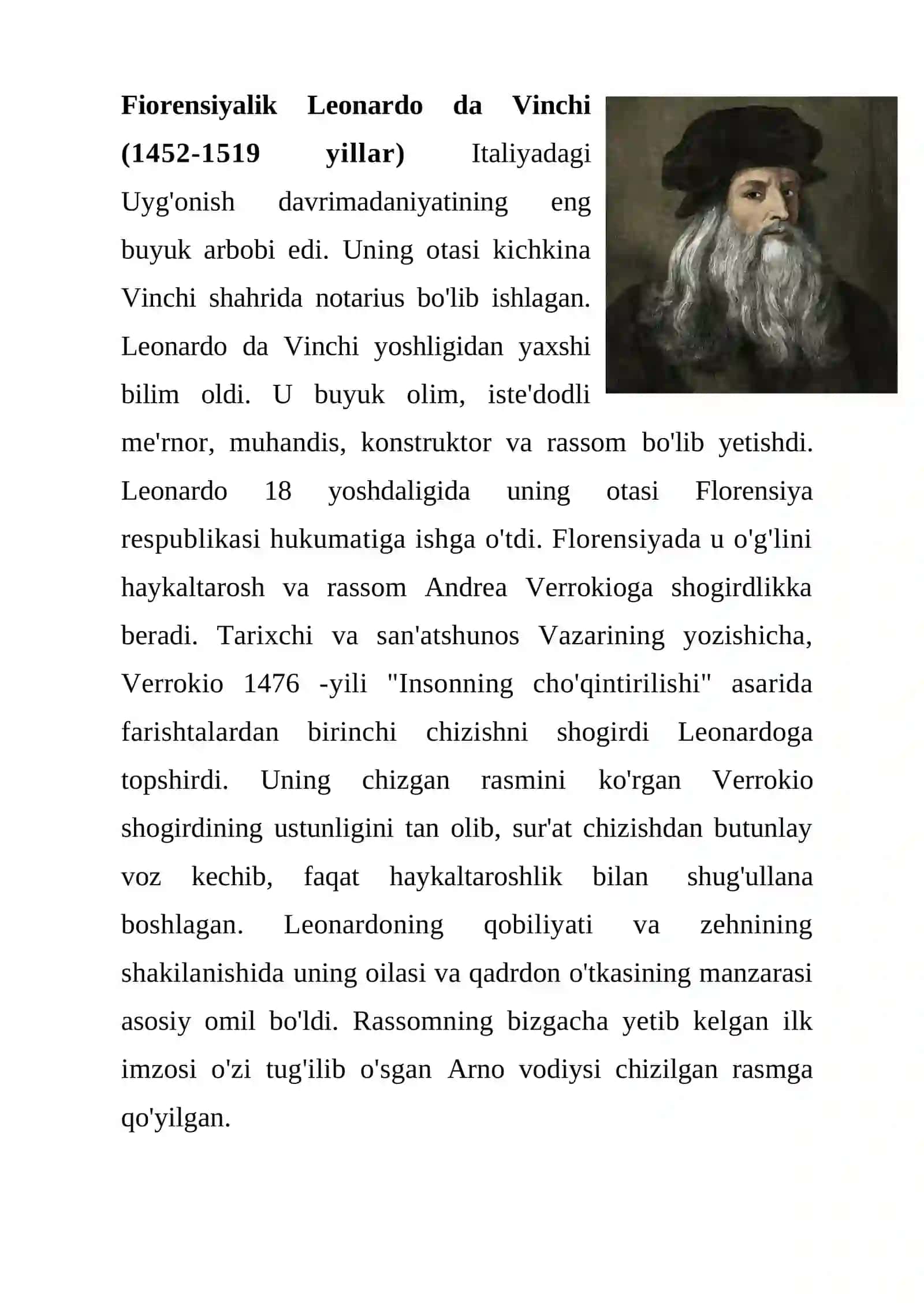 Leonardo da Vinchi ijodi. Referat 3