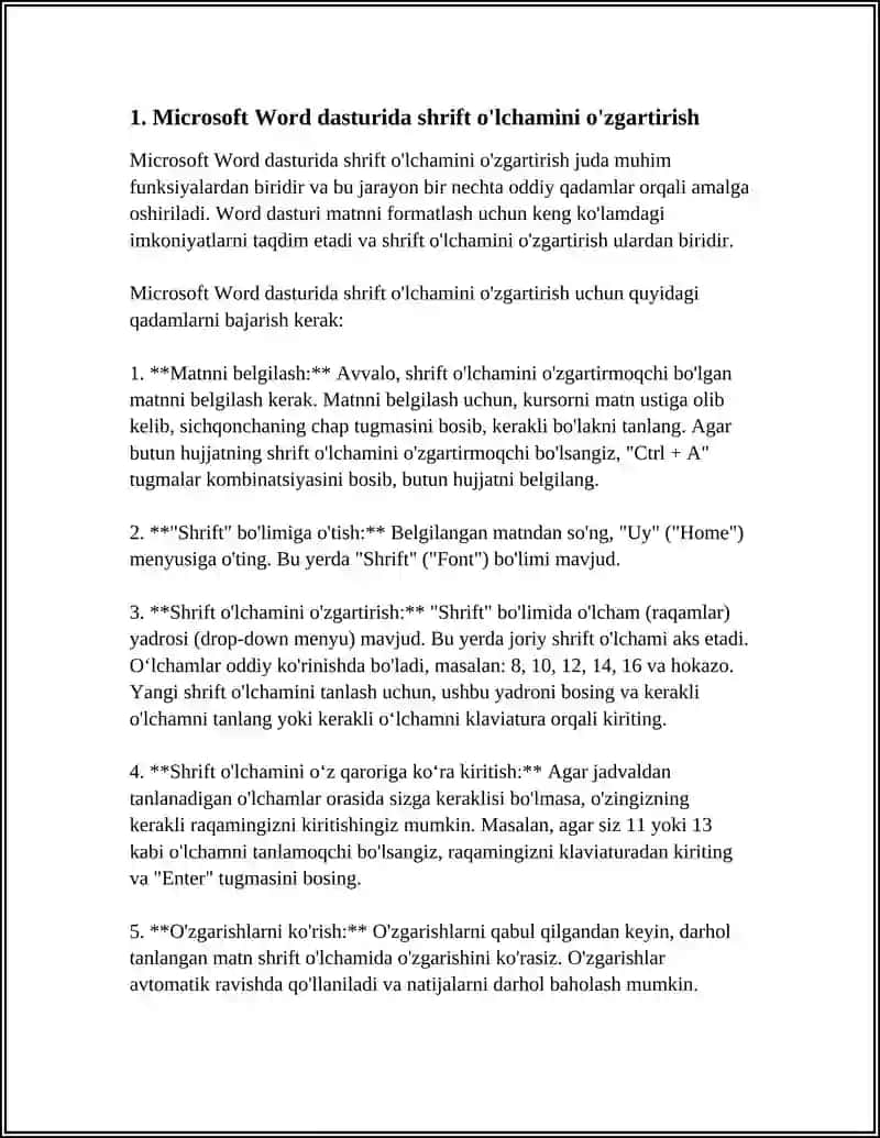 Microsoft Word dasturida shrift o'lchamini o'zgartirish 3