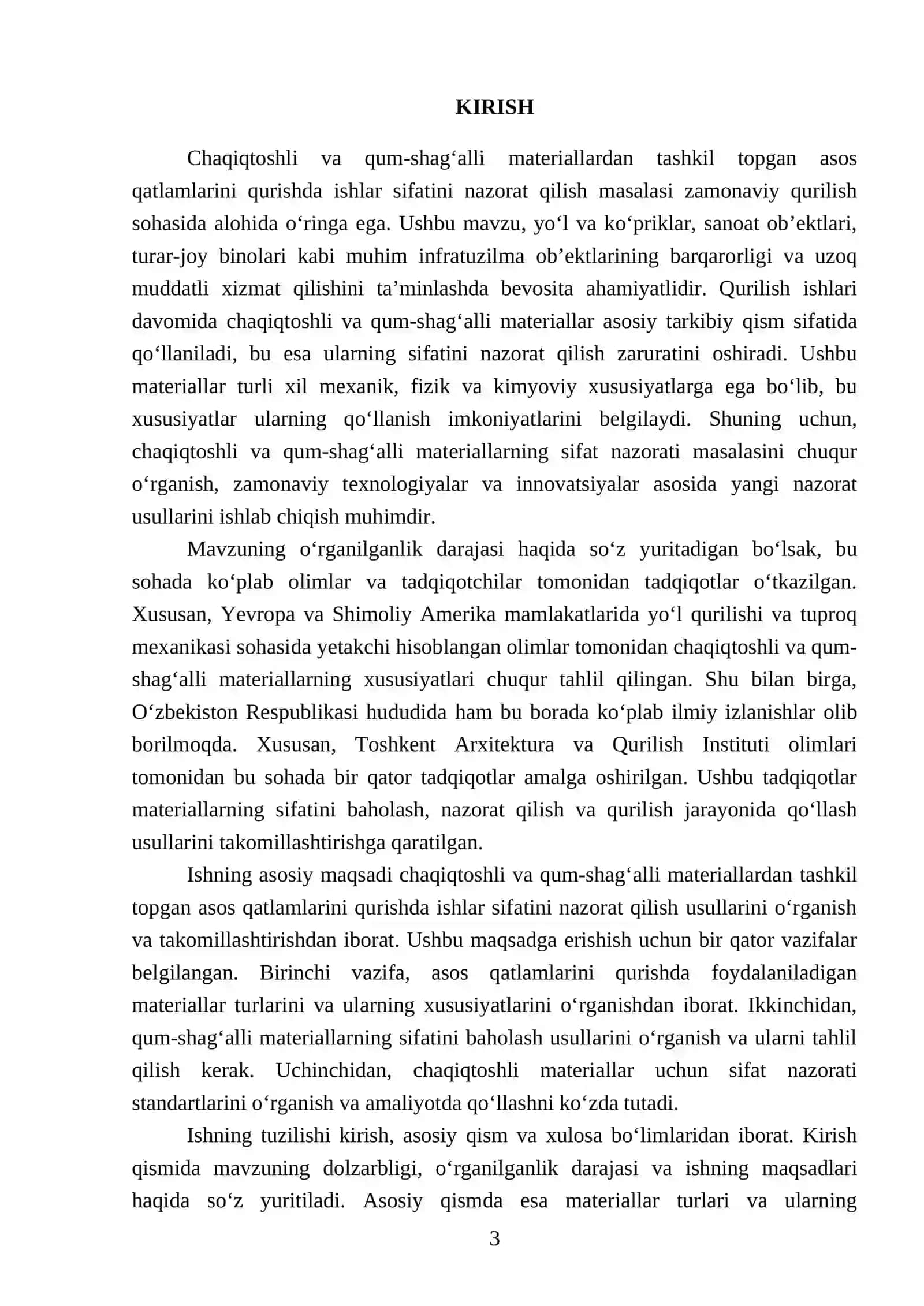 Umbarov Mirkomil's Referat: Chaqiqtoshli va Qum-shag‘alli Materiallar Qatlamlarini Qurish 3