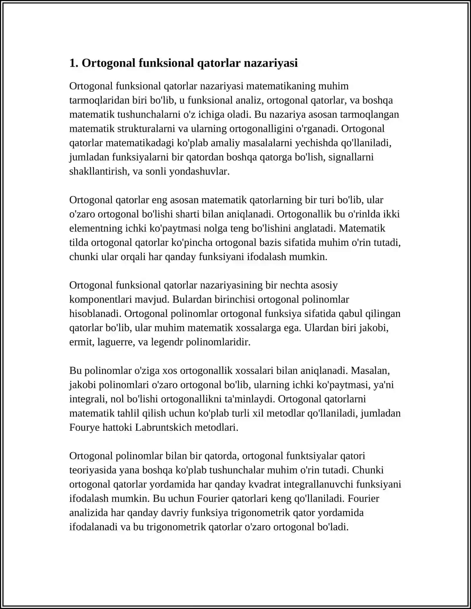 MODELLASHTIRISH ANIQLIGIGA ORTOGONAL FUNKSIONAL QATORLARNI YADROSINI XISOBLASHDA XATOLIKLARNI TA'SIRI 3