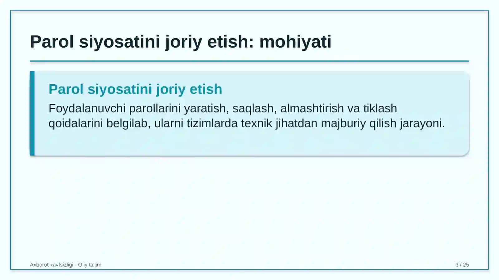 Pillachilikda parol siyosatini joriy etish 3