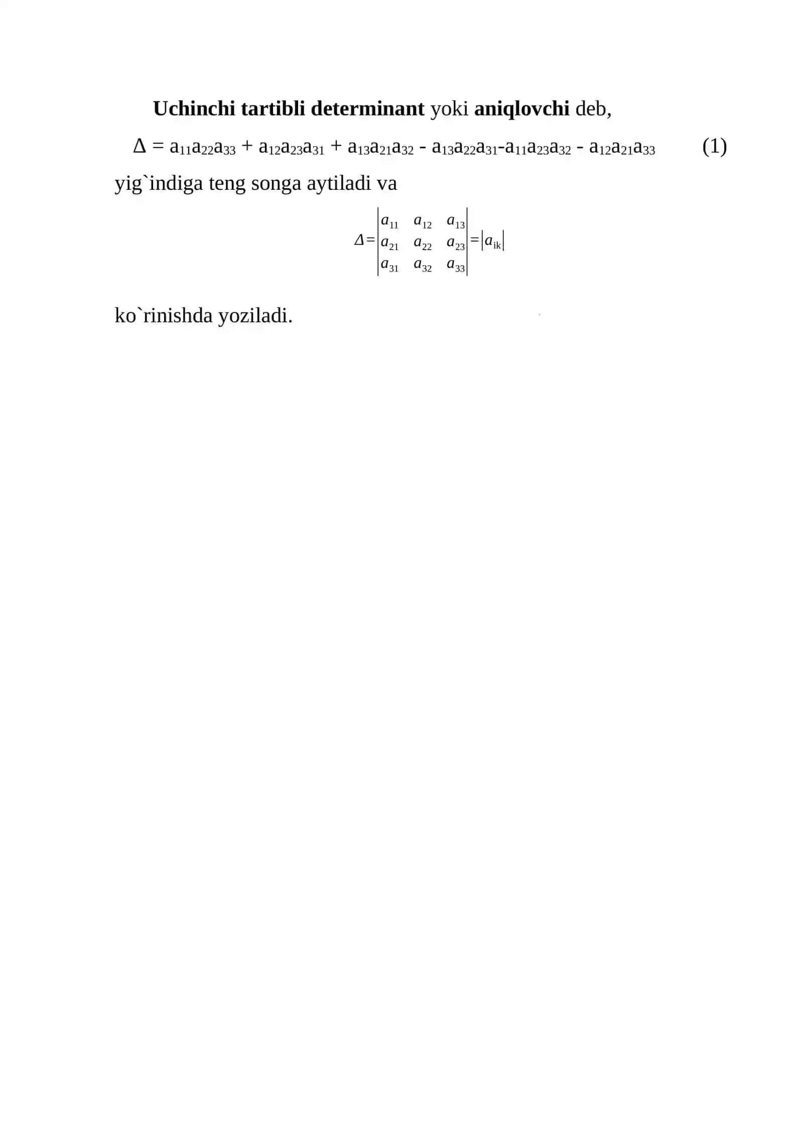 Determinantlar va ularning xossalari 3