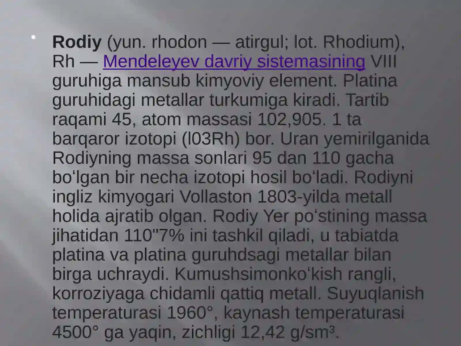 Rodiyning galogenli birikmalar va uning xossalari 3