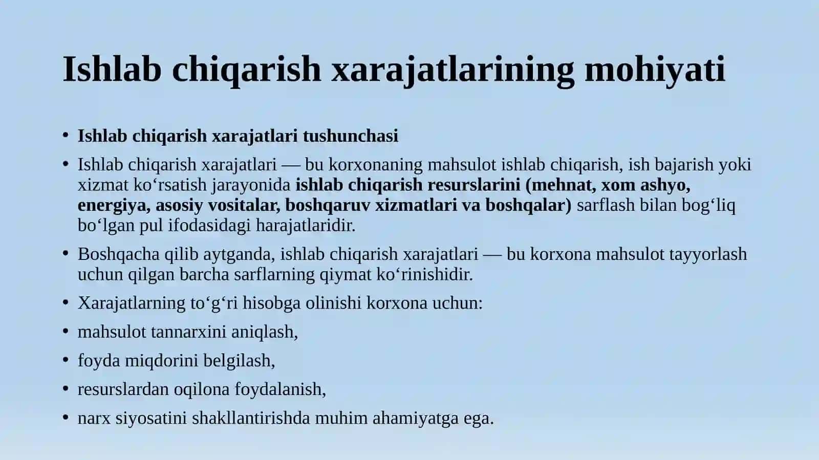 Ishlab chiqarish xarajatlari hisobi 3