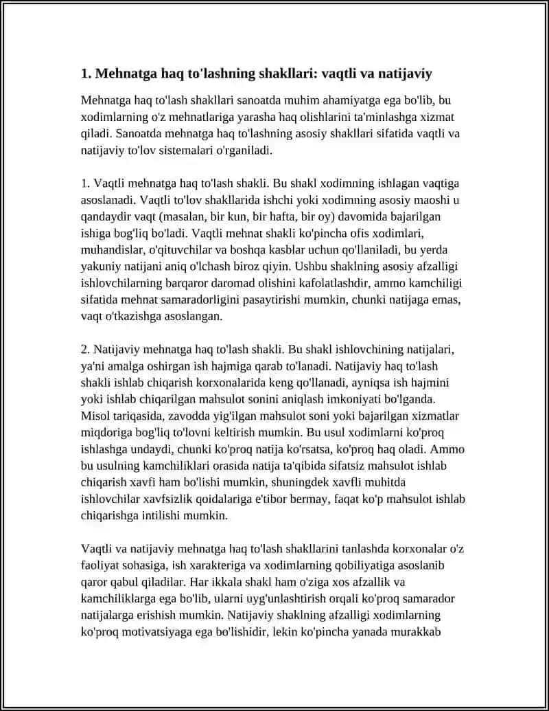 SANOATDA MEHNATGA HAQ TO'LASH SHAKLLARI VA TIZIMLARI 3