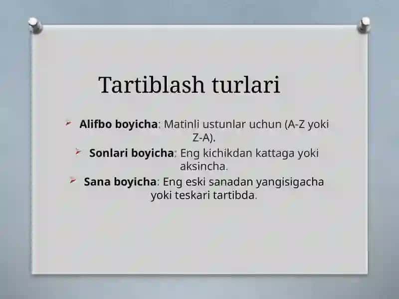 MS Excelda ma’lumotlarni tartiblash va saqlash 3