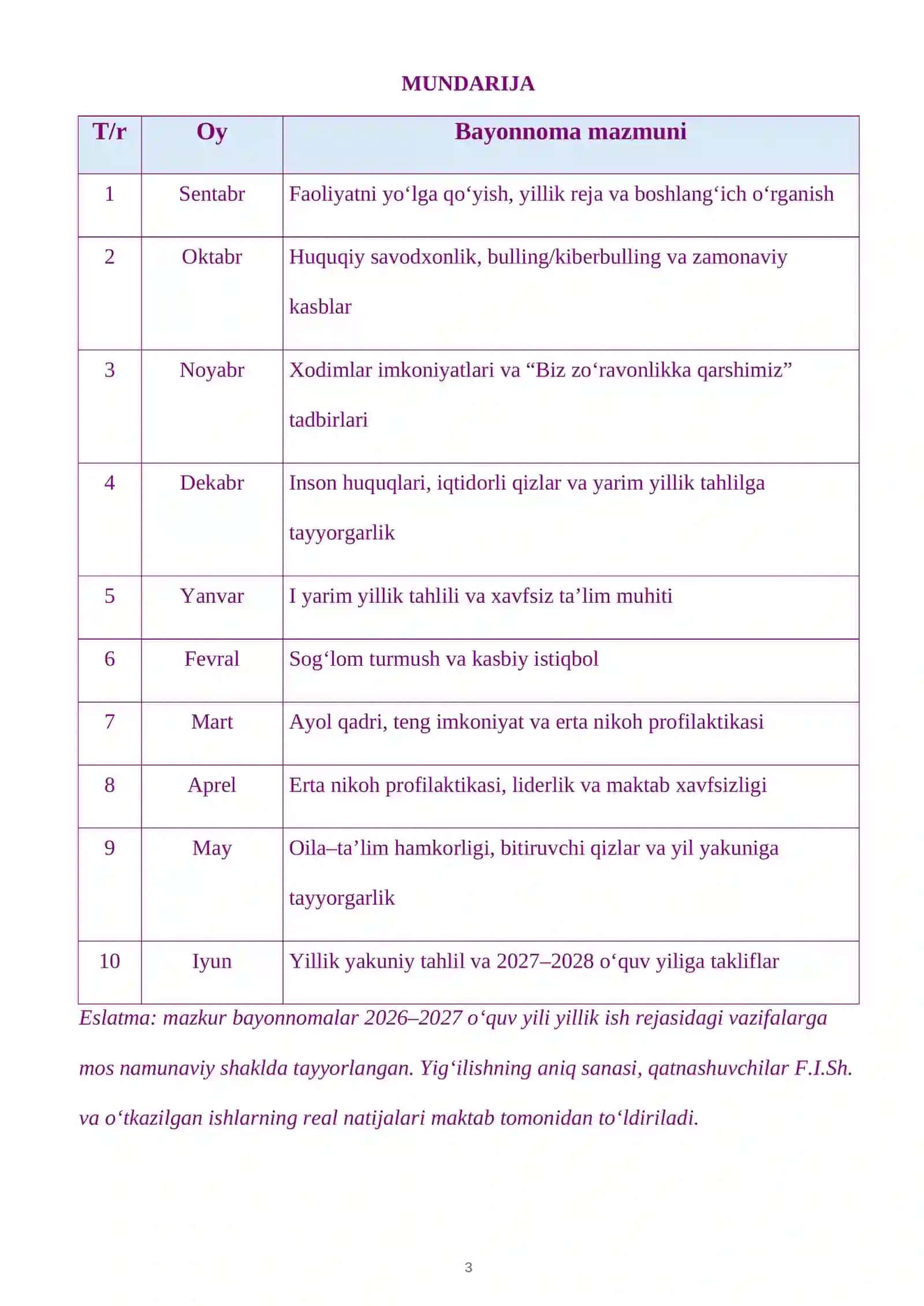 Xotin-Qizlar va Gender Tenglik Yo‘nalishida Bayonnoma 3