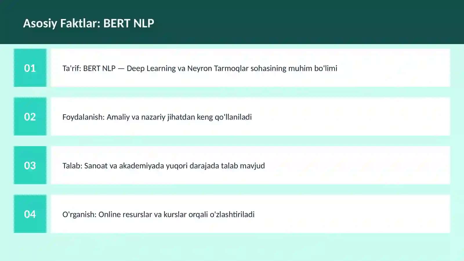 AI | DEEP LEARNING VA NEYRON TARMOQLAR BERT NLP 3