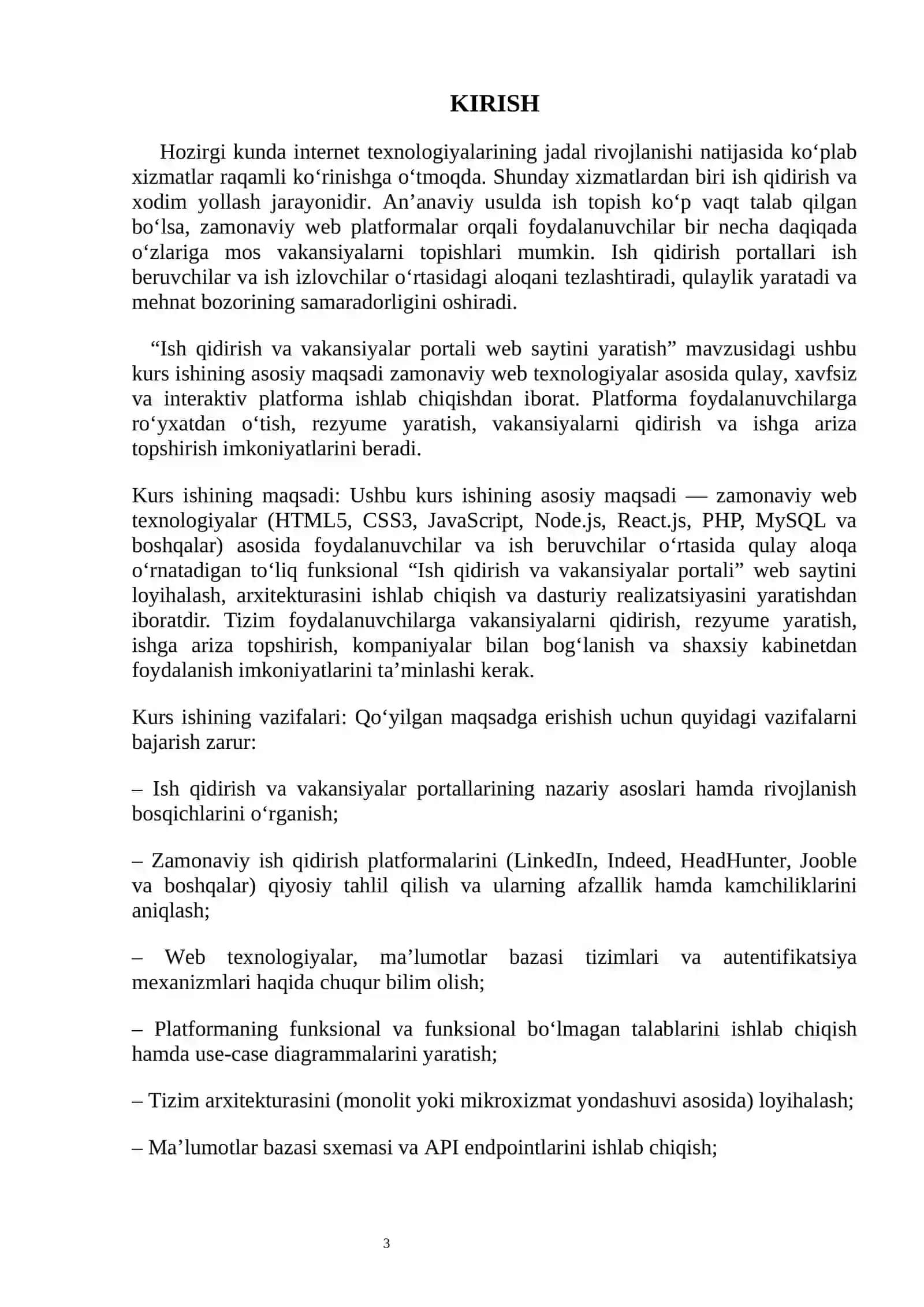 Web texnologiyalari fanidan tayyorlagan KURS ISHI 3