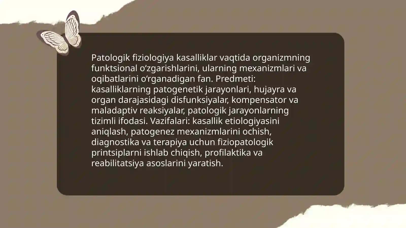 Patologik  fiziologiya  haqida  tushuncha,  uning  vazifalari,  rivojlanishning  tarixiy  bosqichlari.  Umumiy  nozologiya 3