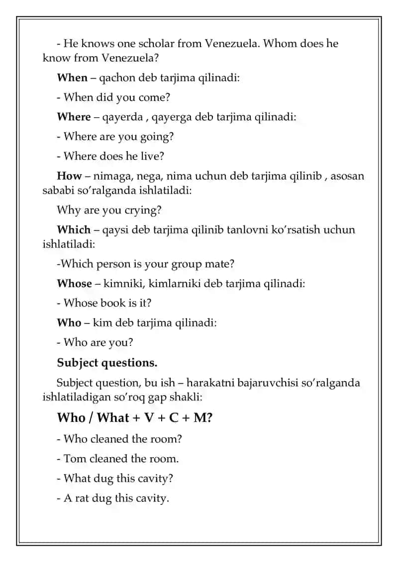 Maxsus so’roq gaplar(W/h questions) 3