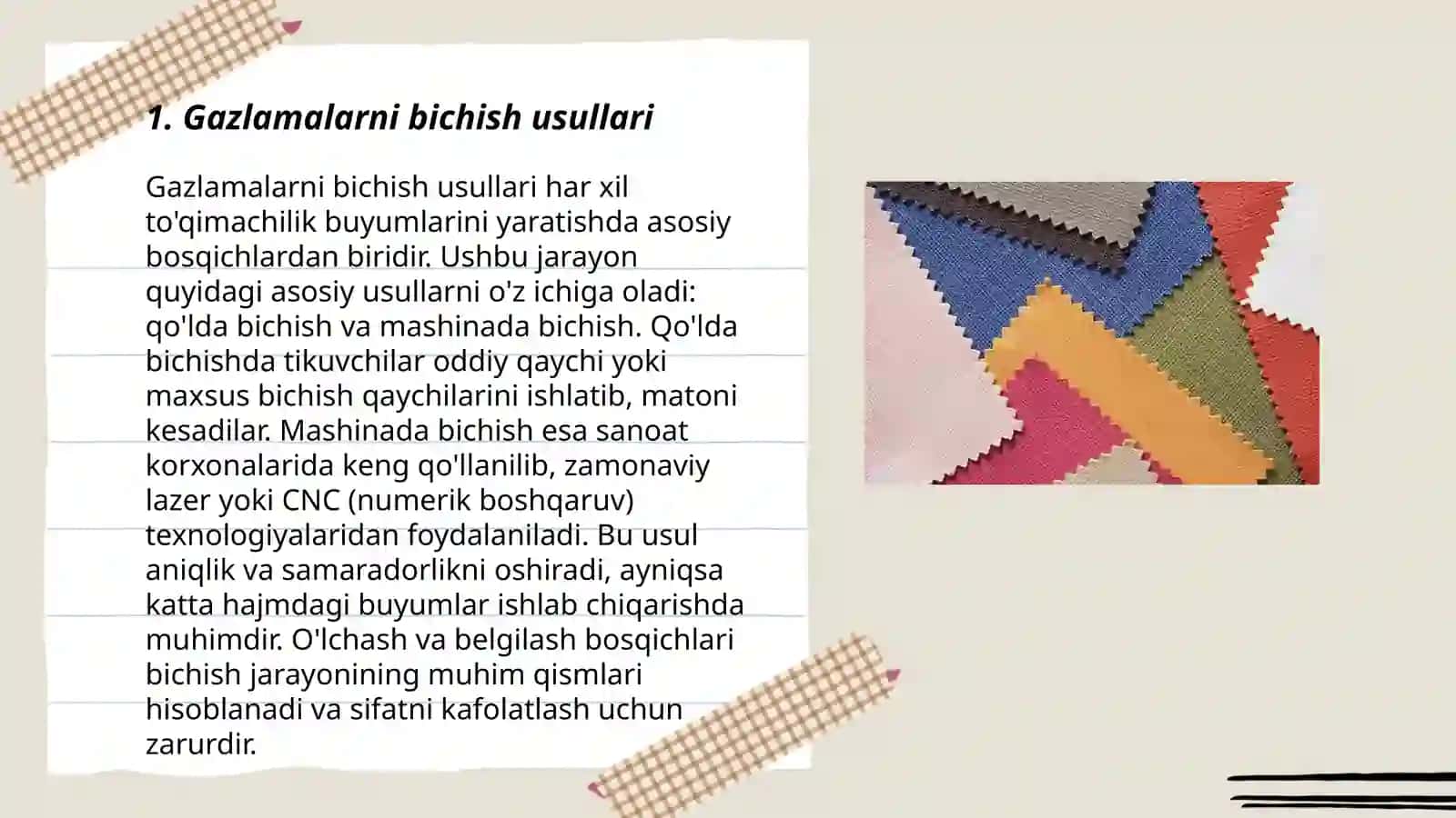 Gazlamalarni bichish usullari 3