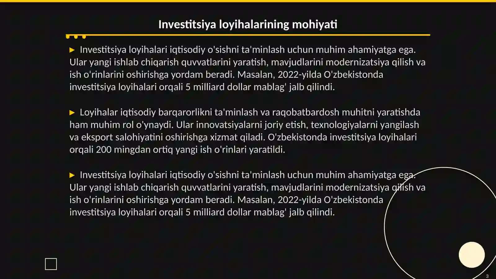 Investitsiya loyihalarini moliyalashtirish 3