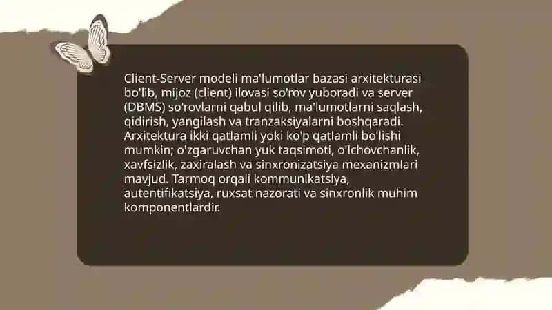 Ma'lumotlar bazasi arxitekturasi: Client-Server modeli 3
