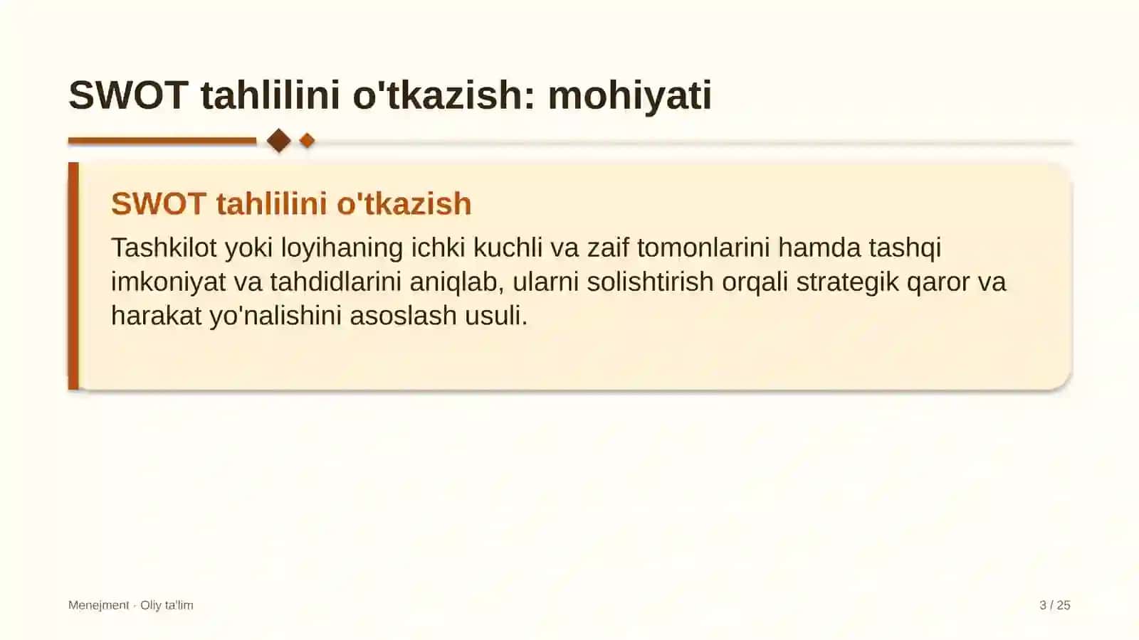 SWOT tahlilini o'tkazish 3