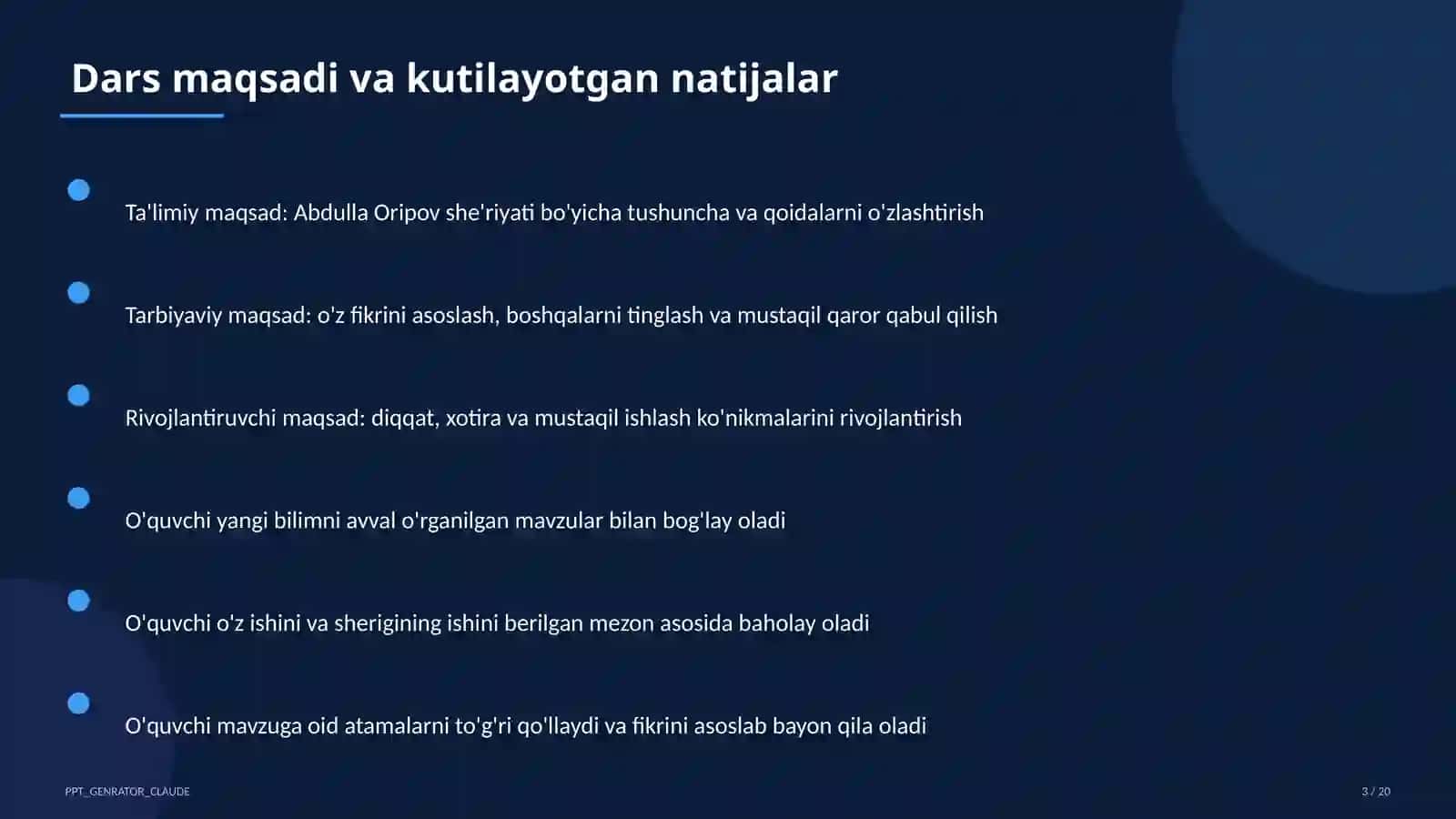 Abdulla Oripov she'riyati (9-sinf) 3