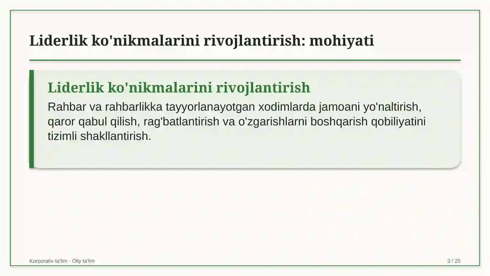 Buyurtmaxonalarda liderlik ko'nikmalarini rivojlantirish 3