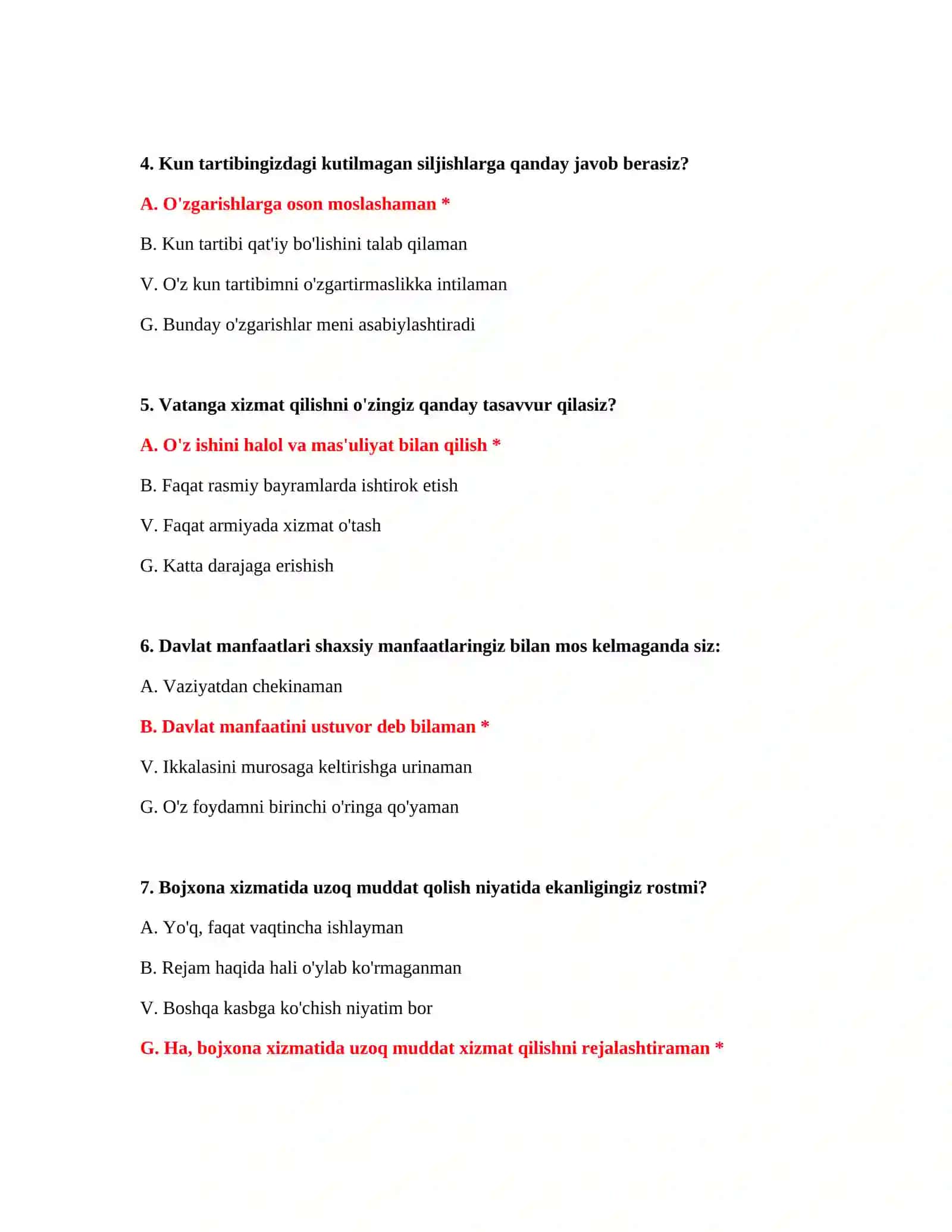 Bojxona qo‘mitasiga ishga kirish test savollari 3